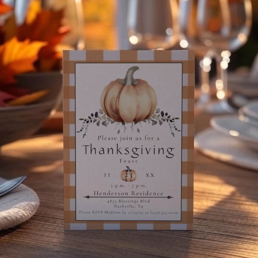 Waterverf pompoen Thanksgiving Diner | Orange Kaart