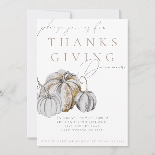 Waterverf Pompoen Thanksgiving Dinner Uitnodiging (Voorkant)
