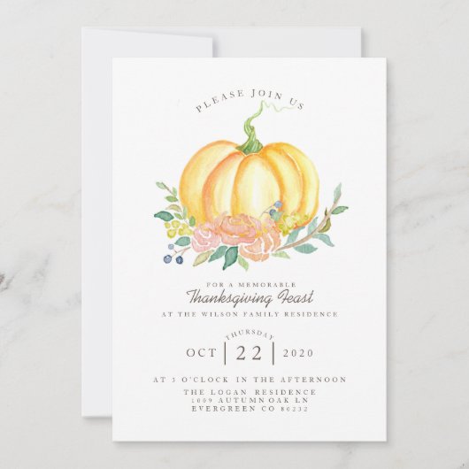 Waterverf pompoen | Thanksgiving Feest Kaart (Voorkant)