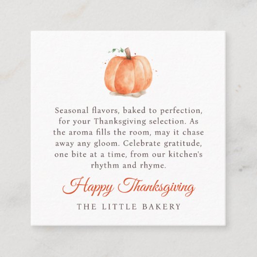 Waterverf Pompoen Thanksgiving Gebakken Goederen L Vierkante Visitekaartje (Voorkant)