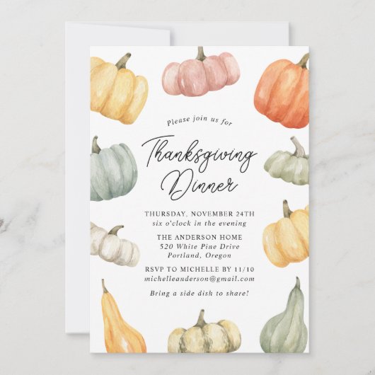 Waterverf pompoen Thanksgiving Kaart (Voorkant)