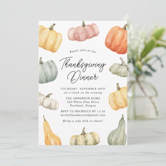 Waterverf pompoen Thanksgiving Kaart (Staand voorkant)