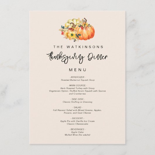 waterverf pompoen Thanksgiving menu (Voorkant)