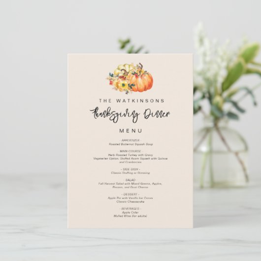 waterverf pompoen Thanksgiving menu (Staand voorkant)