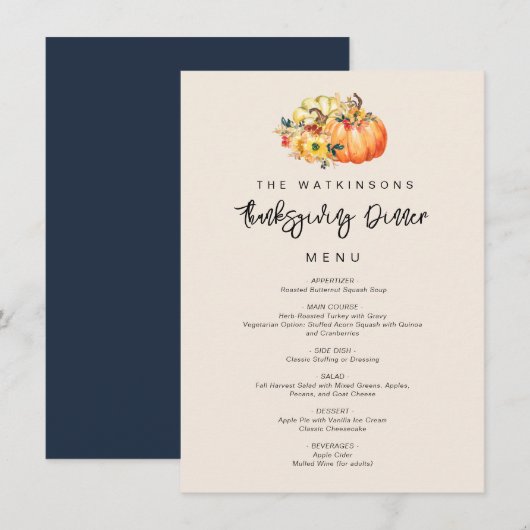 waterverf pompoen Thanksgiving menu (Voorkant / Achterkant)