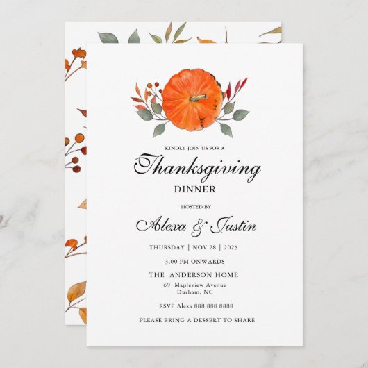 Waterverf pompoen Thanksgiving Uitnodiging (Voorkant / Achterkant)