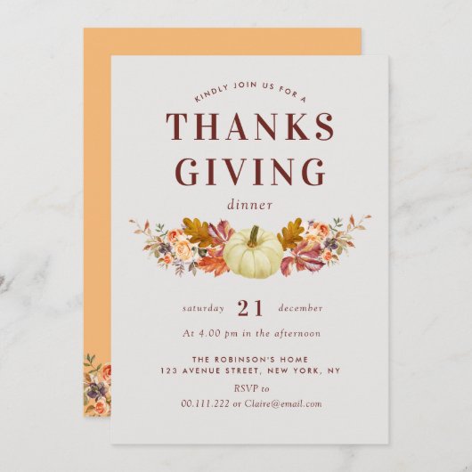 waterverf pompoen Thanksgiving uitnodiging (Voorkant / Achterkant)