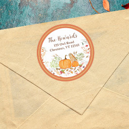 Waterverf Pompoen & Uil In De Herfst Ronde Sticker
