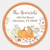 Waterverf pompoen & uil in het najaar ronde sticker (Voorkant)