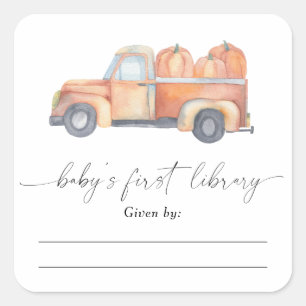 Waterverf pompoen vrachtwagen - Baby shower Bookpl Vierkante Sticker