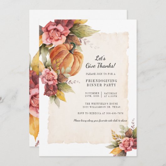 Waterverf pompoen Vriendschap Thanksgiving Kaart (Voorkant / Achterkant)