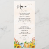 Waterverf Pompoen Zonnebloem Thanksgiving Menu (Voorkant)