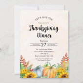 Waterverf Pompoen Zonnebloemen Thanksgiving Diner Kaart (Voorkant)