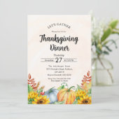Waterverf Pompoen Zonnebloemen Thanksgiving Diner Kaart (Staand voorkant)