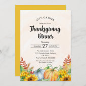 Waterverf Pompoen Zonnebloemen Thanksgiving Diner Kaart (Voorkant / Achterkant)