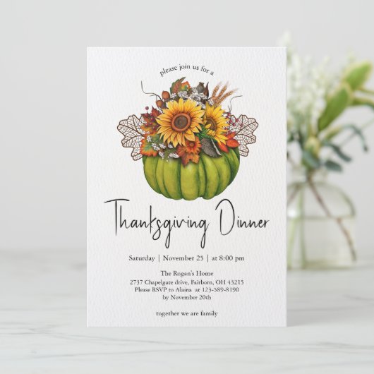 Waterverf Pompoen & Zonnebloemen Thanksgiving Kaart (Staand voorkant)