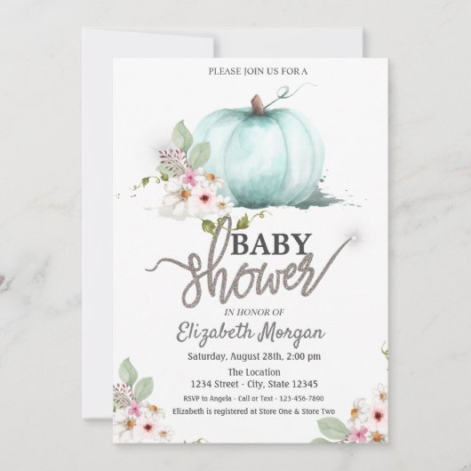 Waterverf pompoenbloemen Baby shower onttrokken Kaart (Voorkant)