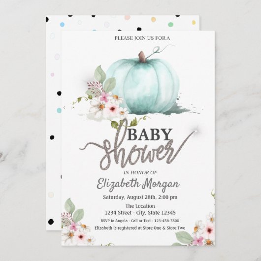 Waterverf pompoenbloemen Baby shower onttrokken Kaart (Voorkant / Achterkant)
