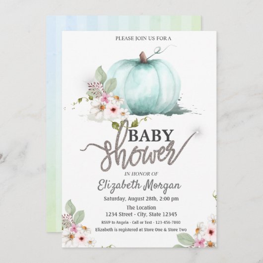 Waterverf pompoenbloemen gestreept Baby shower Kaart (Voorkant / Achterkant)
