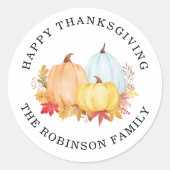 Waterverf pompoenen aangepaste naam Happy Thanksgi Ronde Sticker (Voorkant)