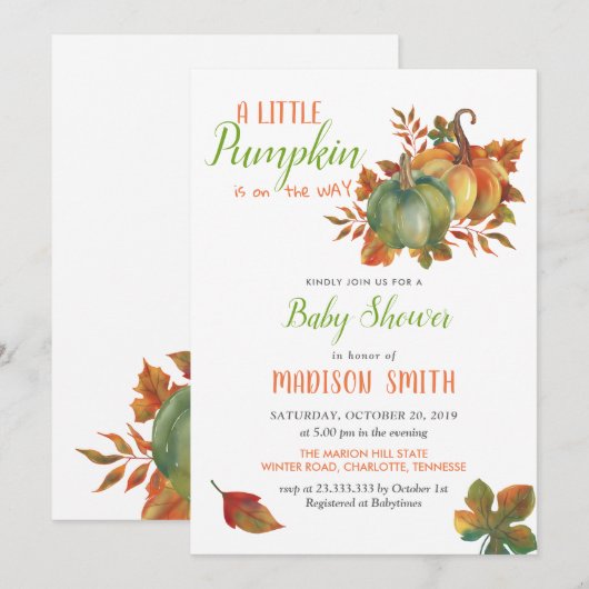 Waterverf pompoenen | BABY SHOWER Kaart (Voorkant / Achterkant)