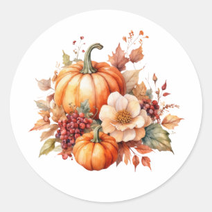 Waterverf pompoenen, bessen en bloemen ronde sticker