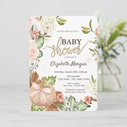 Waterverf pompoenen bloemen bladeren Baby shower Kaart (Staand voorkant)