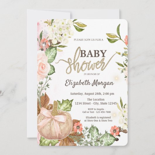 Waterverf pompoenen bloemen bladeren Baby shower Kaart (Voorkant)