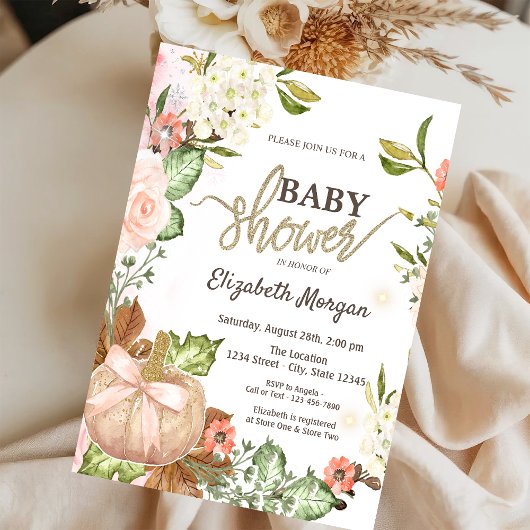 Waterverf pompoenen bloemen bladeren Baby shower Kaart