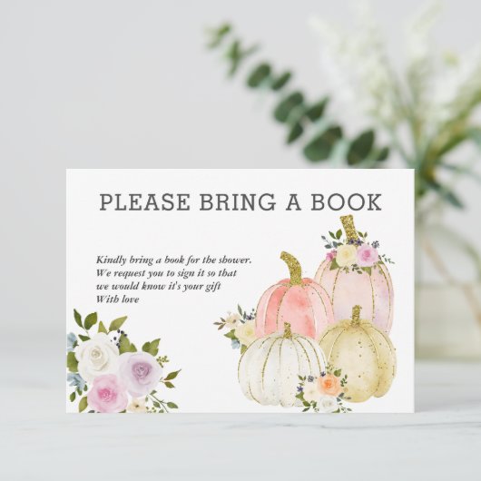 Waterverf pompoenen brengen een boek mee | BABY SH Kaart (Staand voorkant)