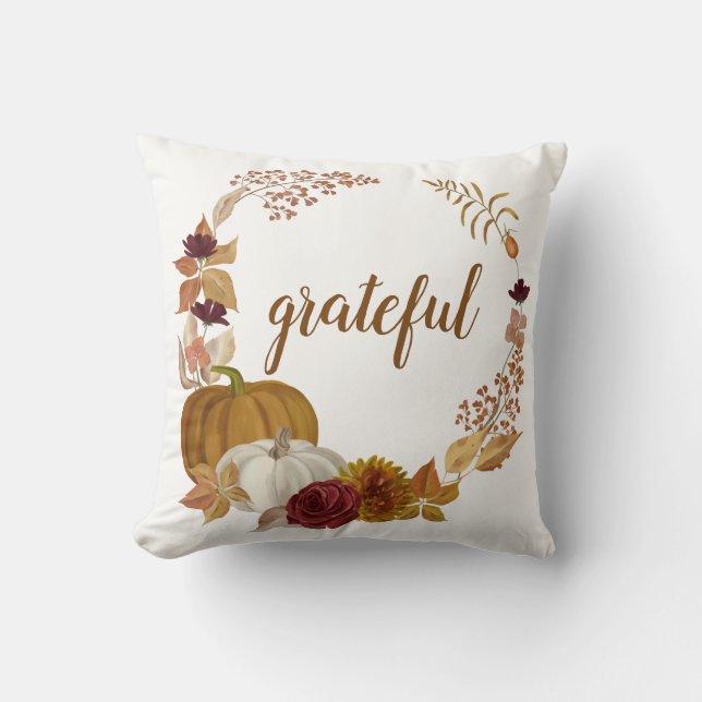 Waterverf Pompoenen Dankbaar Boho Thanksgiving Kussen (Voorkant)