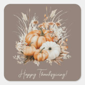 Waterverf pompoenen droog gras gelukkig Thanksgivi Vierkante Sticker (Voorkant)