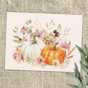 Waterverf Pompoenen en Bloemen Herfst Oogst Briefkaart