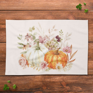Waterverf Pompoenen en Bloemen Herfst Oogst Theedoek