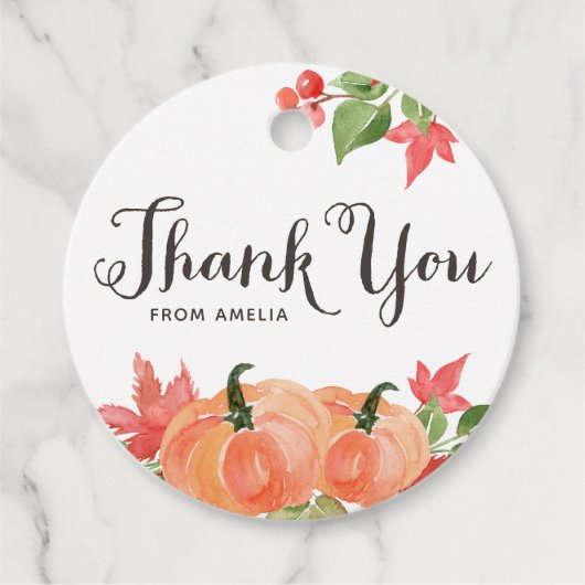 Waterverf pompoenen en esdoorn bladeren dank u bedankjes labels (Voorkant)