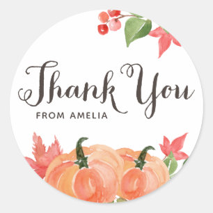 Waterverf pompoenen en esdoorn bladeren dank u ronde sticker