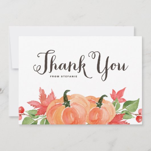 Waterverf pompoenen en esdoornbladeren bedankkaart (Voorkant)