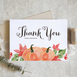 Waterverf pompoenen en esdoornbladeren bedankkaart<br><div class="desc">Stuur bedankt met deze aanpasbare bedankpas. Het beschikt over waterverf oranje pompoenen en esdoornbladeren met rustieke kalligrafie. Personaliseer door uw gegevens toe te voegen. Deze pompoen bedankpas is perfect voor herfstbruiloften,  verjaardagen,  baby showers en vrijgezellenfeesten.</div>