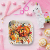 Waterverf Pompoenen en Fall Leaves Thanksgiving Papieren Bordje (Feest)