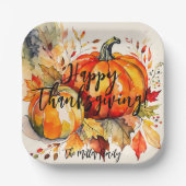 Waterverf Pompoenen en Fall Leaves Thanksgiving Papieren Bordje (Voorkant)