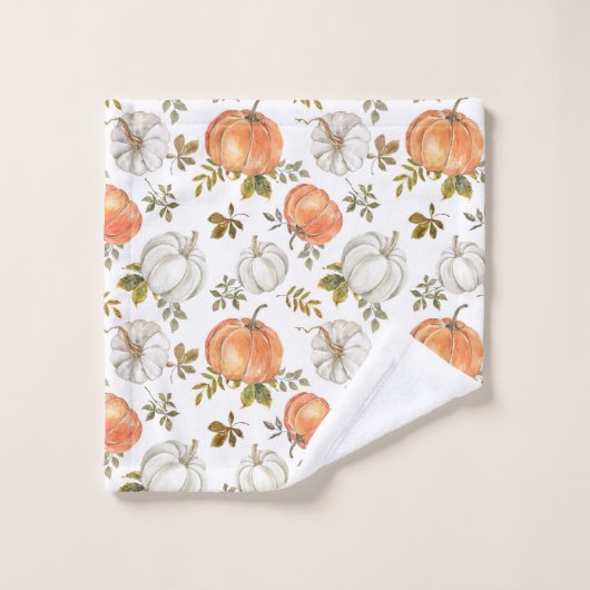 Waterverf pompoenen en gebladerte herfstpatroon bad handdoek (Wasdoekje)