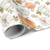 Waterverf pompoenen en gebladerte herfstpatroon cadeaupapier (Rol Hoek)