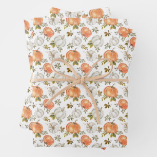 Waterverf pompoenen en gebladerte herfstpatroon inpakpapier vel