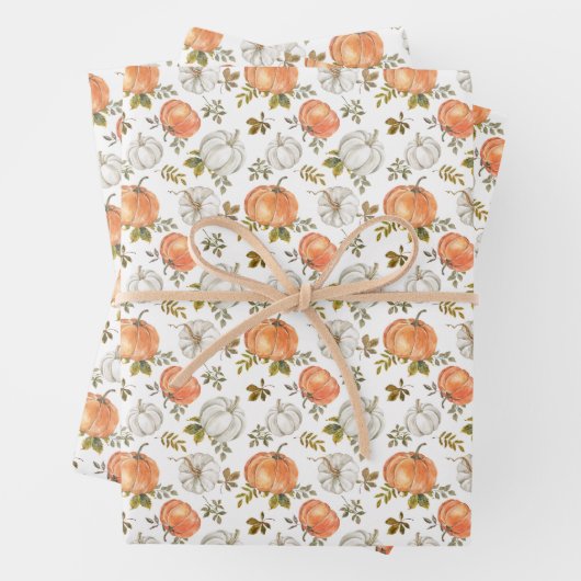 Waterverf pompoenen en gebladerte herfstpatroon inpakpapier vel (In situ)