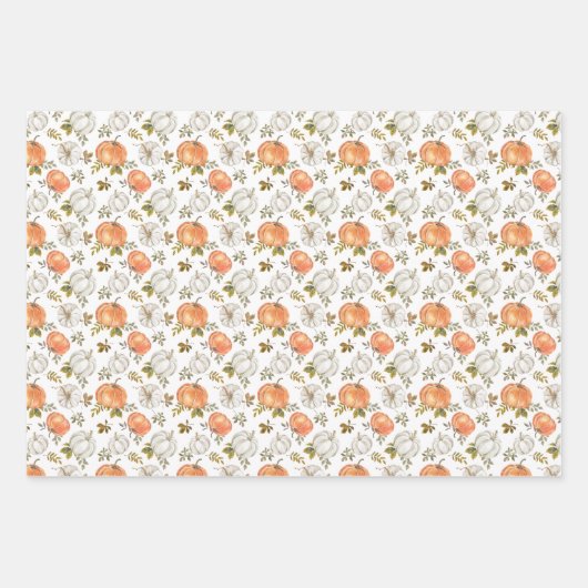 Waterverf pompoenen en gebladerte herfstpatroon inpakpapier vel (Voorkant)