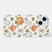 Waterverf pompoenen en gebladerte herfstpatroon iPhone 15 case (Achterkant horizontaal)