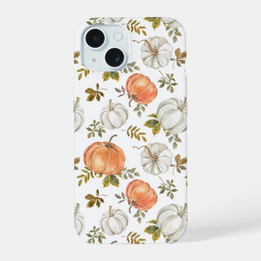 Waterverf pompoenen en gebladerte herfstpatroon iPhone 15 case (Achterkant)