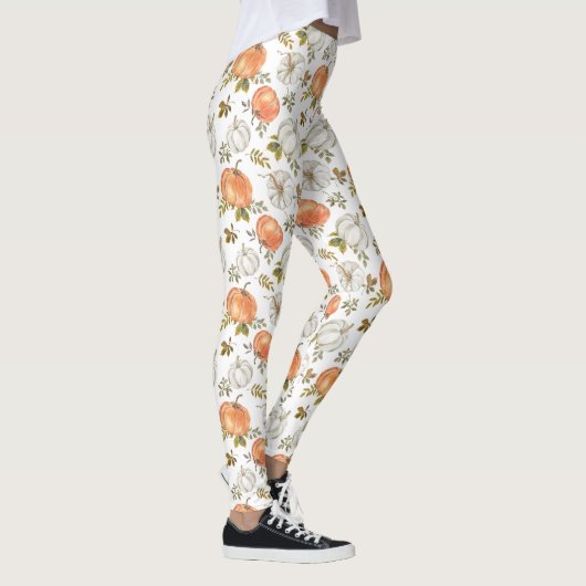 Waterverf pompoenen en gebladerte herfstpatroon leggings (Rechts)