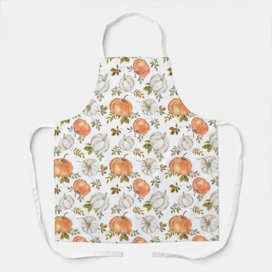 Waterverf pompoenen en gebladerte herfstpatroon schort (Voorkant)