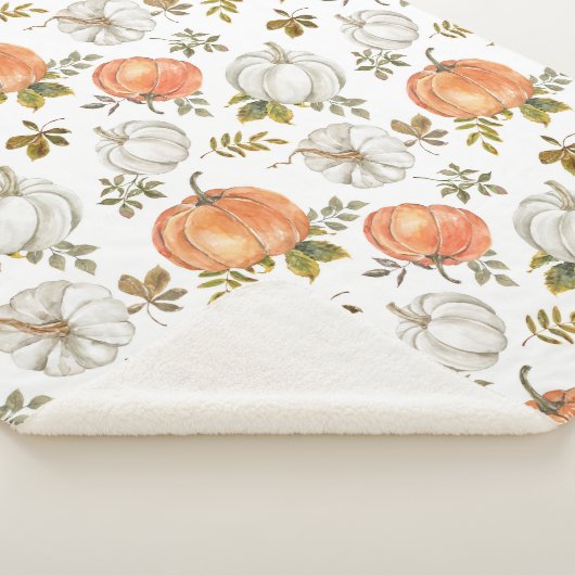 Waterverf pompoenen en gebladerte herfstpatroon sherpa deken (3/4)